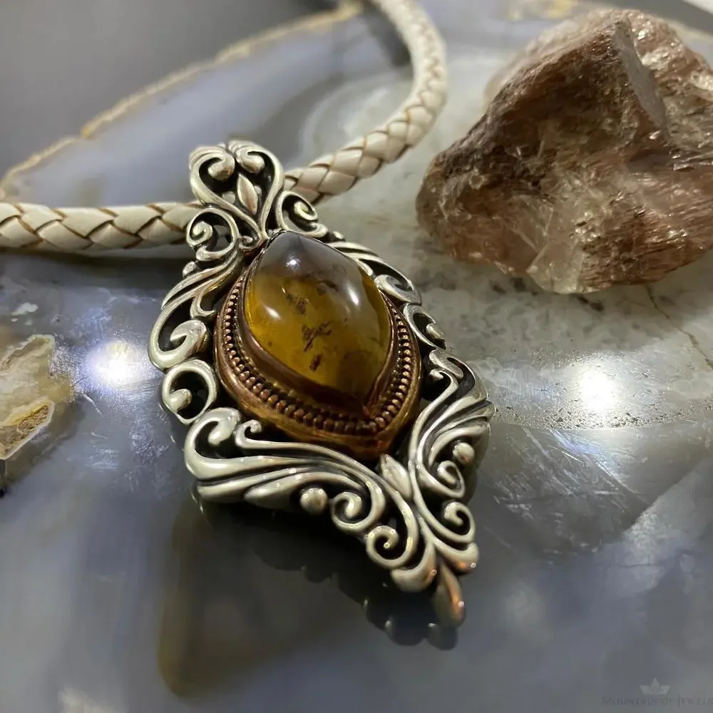 Carolyn Pollack Sterling & Bronze Amber Decorated Enhancer Pendant For Women - Picture 3 of 10